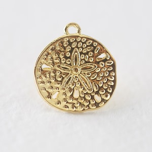 Vermeil Gold Sand Dollar Charm Pendant 04 sea life necklace pendant, 18 karat gold plated over sterling silver image 1