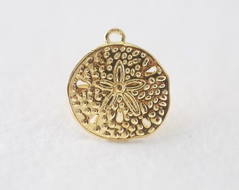 Vermeil Gold Sand Dollar Charm Pendant 04 - sea life necklace pendant, 18 karat gold plated over sterling silver