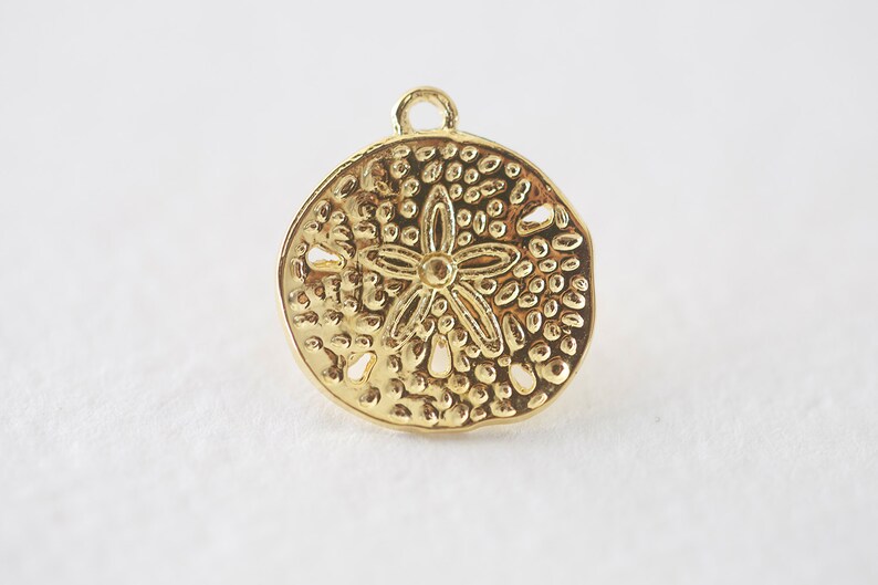 Vermeil Gold Sand Dollar Charm Pendant 04 sea life necklace pendant, 18 karat gold plated over sterling silver image 1