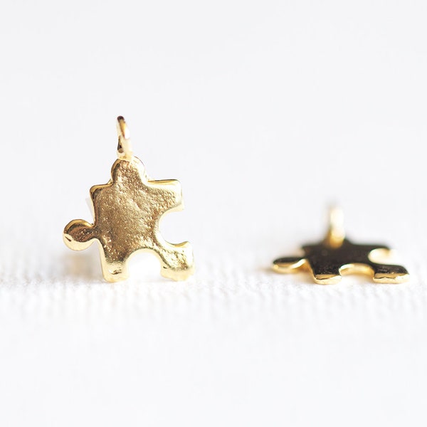 Vermeil Gold Tiny Jigsaw Puzzle Charm - teeny tiny interlocking puzzle piece, board game night, 18k yellow gold plated over sterling silver