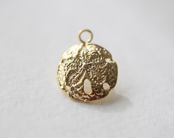 Vermeil Sand Dollar Charms 08 -18k gold over sterling silver, nautical round pendant, beach themed, 18mm