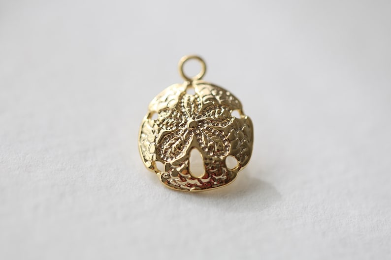 Vermeil Sand Dollar Charms 08 18k gold over sterling silver, nautical round pendant, beach themed, 18mm image 1