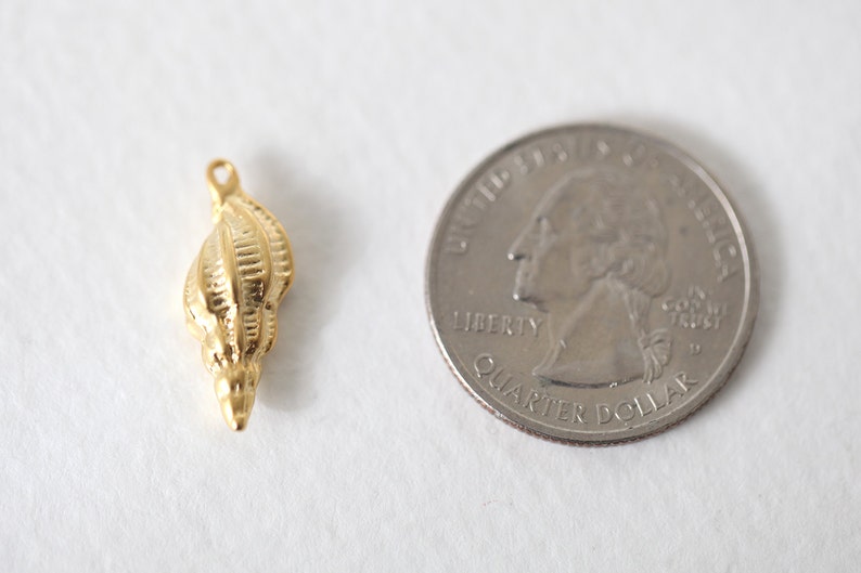 Vermeil Tropical Conch Sea Shell Charm 04 18k gold over sterling silver sea life snail shell pendants, spiral shell, oyster, sea shell image 6