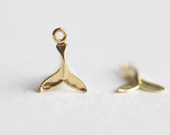 Tiny Vermeil Dolphin Fin Tail Charms - 18k gold plated over sterling silver, sea life animal charms