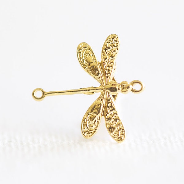 Vermeil Gold Dragonfly Connector Charm-  dragon fly spacer link pendant, insect, animal, nature, earth, make a wish, luxem supply