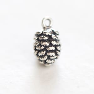 Sterling Silver Pinecone Charm - 925 oxidized sterling silver, small pine cone charm, pine tree, conifer cone seeds, woodland nature charm