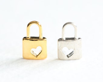 Cadenas en or vermeil ou en argent sterling 925 avec breloque coeur ouvert - cadenas de sécurité, symbole de sécurité et de protection, pendentif à breloques, luxem etsy