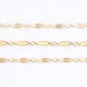 14K Gold Filled Sequin Dapped Long and Short Chain 01 - 14k gf 5x 2.5mm sequins chain, razor blade, craft supplies, luxem supply