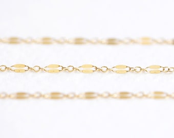 14K Gold Filled Sequin Dapped Long and Short Chain 01 - 14k gf 5x 2.5mm sequins chain, razor blade, craft supplies, luxem supply