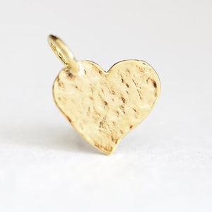 Shiny Vermeil Gold Hammered Heart Charm with Attached Bail - 14mm x 11mm 925 silver textured heart pendant with round 4mm bail, valentines