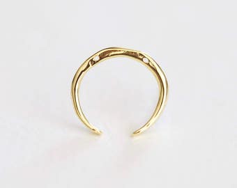 Vermeil Gold Skeletal Horn Charm - thin crescent charm connector, letter C, free form moon, 18k yellow gold plated over 925 sterling silver