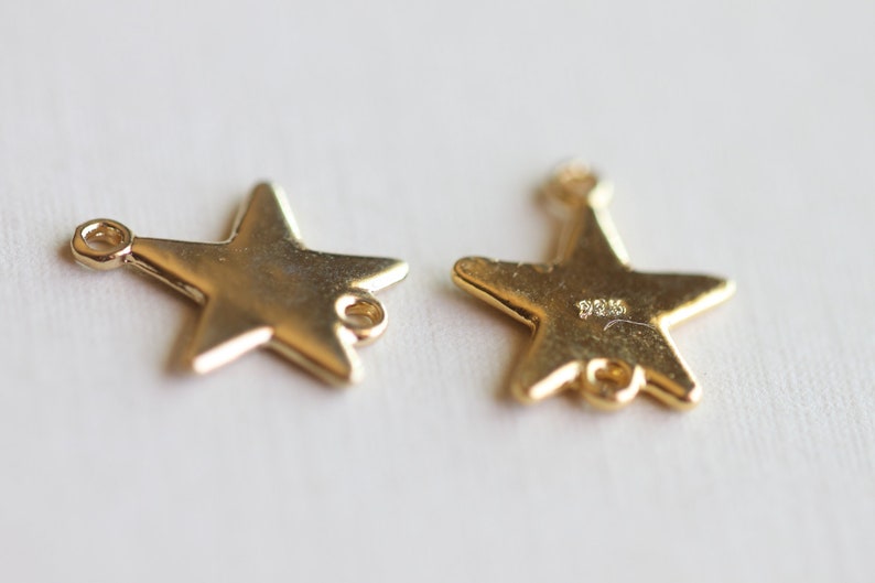 Shiny Gold Star Connector 01 Vermeil gold link charms, 11mm, shiny gold dreamy stars, 1 pair image 4