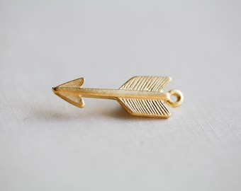 Vermeil Gold Arrow Charm - gold plated over sterling silver arrow with feather charm pendant