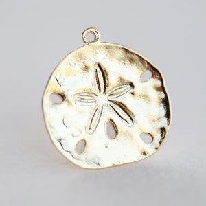 Vermeil Sand Dollar Charms 01 18k gold over sterling silver, nautical round pendant, beach themed image 3