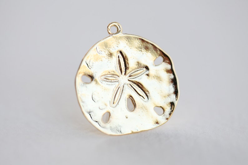 Vermeil Sand Dollar Charms 01 18k gold over sterling silver, nautical round pendant, beach themed image 3