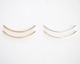 2pcs 40mm x 2mm Sterling Silver or 14K Gold Filled Curved Round Tube - long skinny curved elbow rainbow shape round arch tube spacer