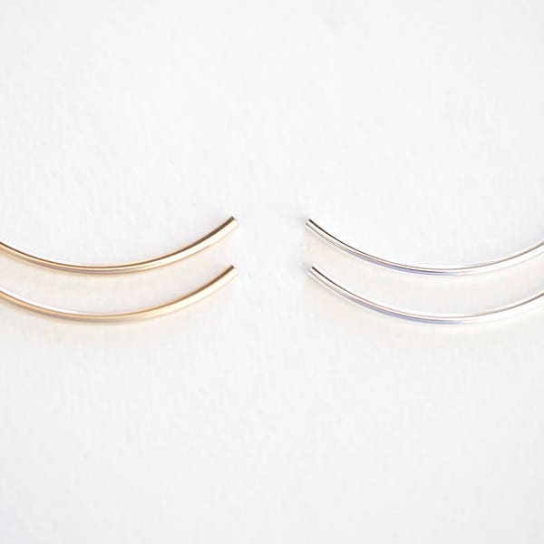 2pcs 40mm x 2mm Sterling Silver or 14K Gold Filled Curved Round Tube - long skinny curved elbow rainbow shape round arch tube spacer