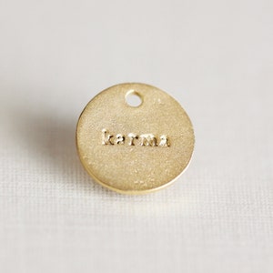 1 Piece Karma Gold Vermeil Circle Disc Charm - 11mm gold plated over sterling silver, karma stamped gold dipped 925 silver