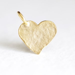 Matte Vermeil Gold Hammered Heart Charm with Attached Bail - 14mm x 11mm 925 silver textured heart pendant with round 4mm bail, valentines