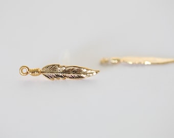 Vermeil Gold Tiny Feather Charms 12 - 18k gold plated over sterling silver, 1pair small feather charms