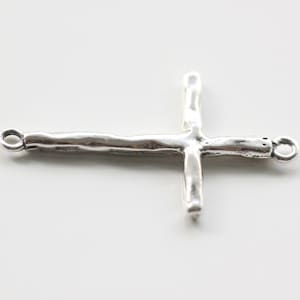 Sterling Silver Large Horizontal Sideways Cross Pendant - skinny sterling silver large side cross connector charm