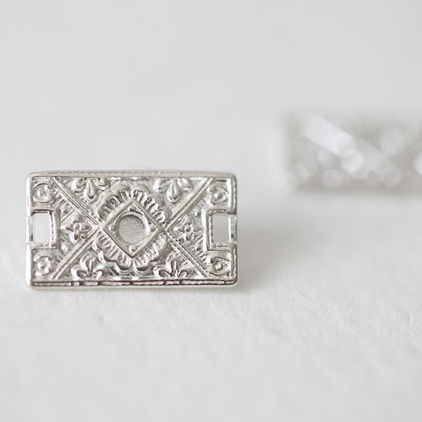 Sterling Silver Rectangular Ornate Charms 01 - 1925 silver, rectangle connector, link with fine detail