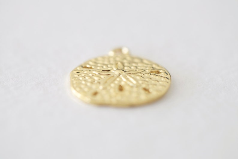 Vermeil Gold Sand Dollar Charm Pendant 04 sea life necklace pendant, 18 karat gold plated over sterling silver image 3