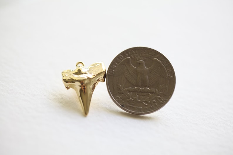 Large Shark Tooth Pendant 02 vermeil gold shark tooth charm, 18k gold plated over sterling silver image 4