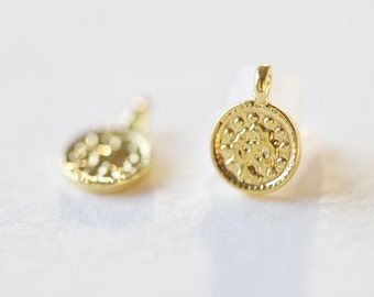 Tiny Gold Round Circle Tag Charm - vermeil gold small disc charm