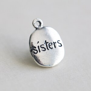 Sterling Silver Sisters Oval Tag Charm - family sisters stamped on gold oval pendant