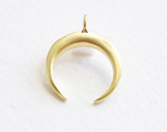 Matte Vermeil Gold Crescent Moon Pendant - 18k gold plated over 925 silver, C shape wish moon charm