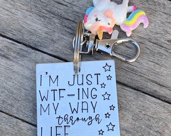 Unicorn keychain,unicorn humor,unicorn lover,what the fuck,wtf,I’m just wtfing,funny keychain,inappropriate keychain