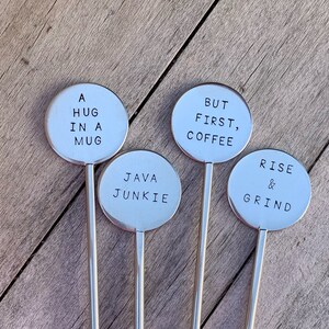 Juego de 4 agitadores de café de acero inoxidable, regalo para amantes del café, adictos al café, regalos de café, accesorios de café, regalos para amantes del café