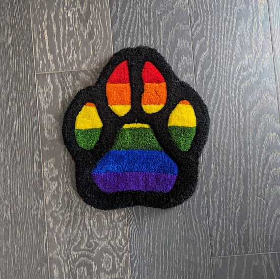 MADE TO ORDER Small Colorful Rainbow Paw Print Tuft Rug