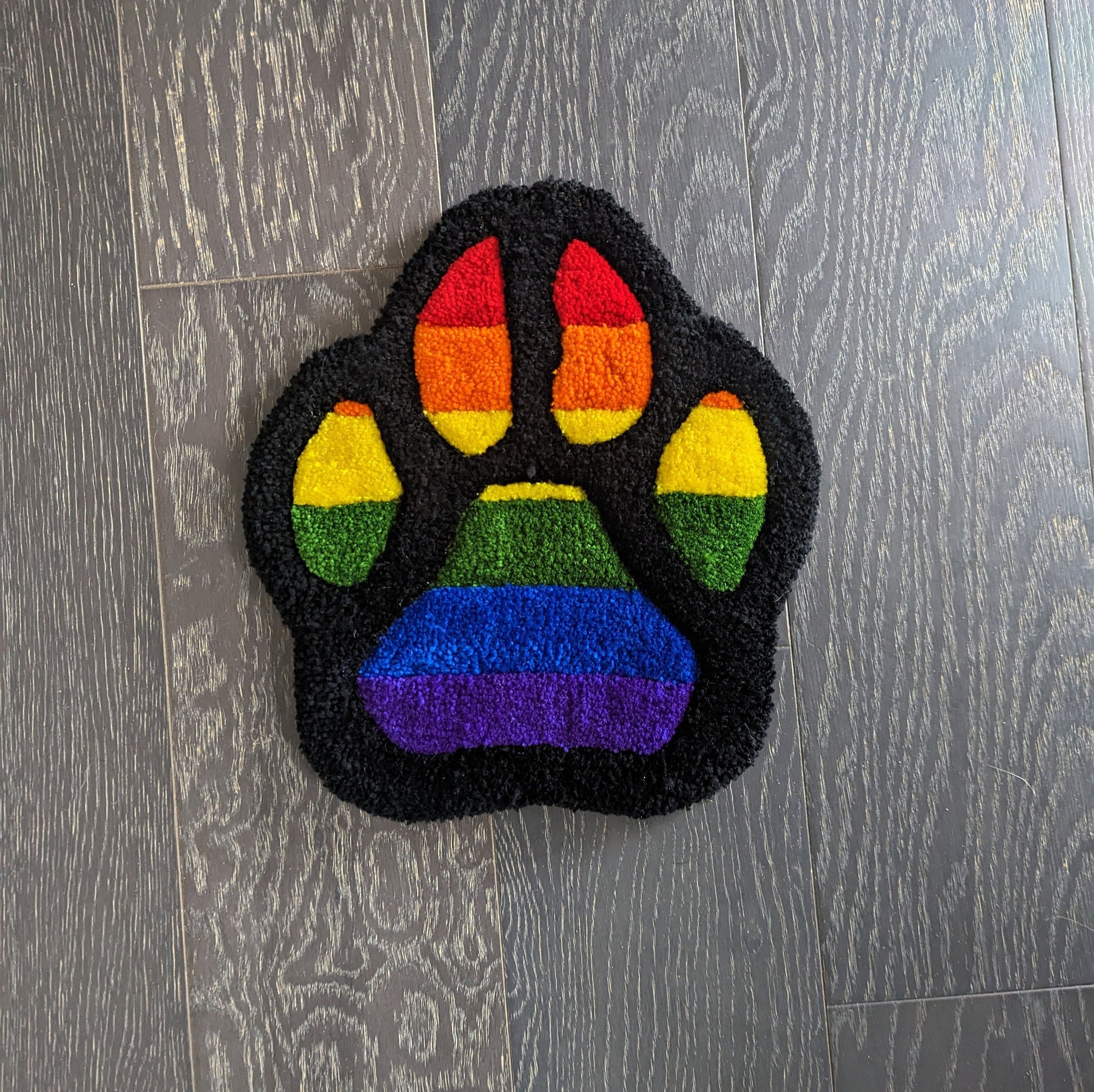 Small Colorful Rainbow Paw Print Tuft Rug