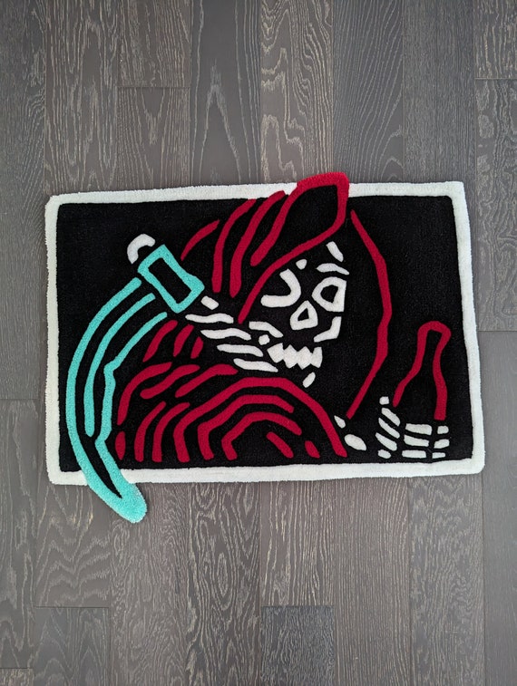 Grim Reaper Neon Beer Tuft Rug Decor