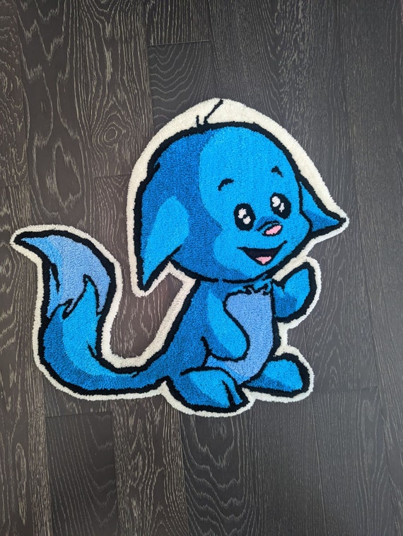 Blue Kacheek Neopet Tuft Rug - Unique and Whimsical Rug for Neopets Lovers