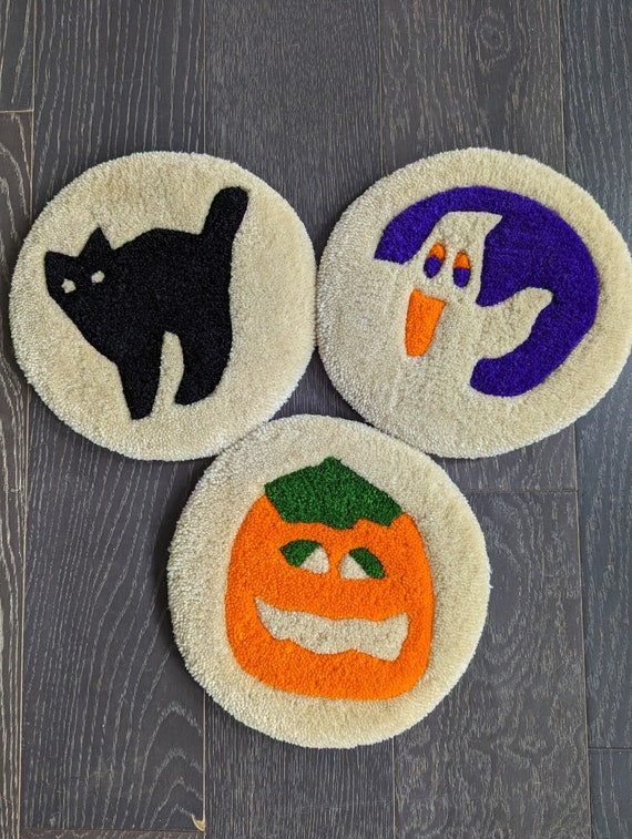 Made-to-Order Halloween Sugar Cookie-Inspired Tufted Rugs – Pumpkin, Cat & Ghost Designs