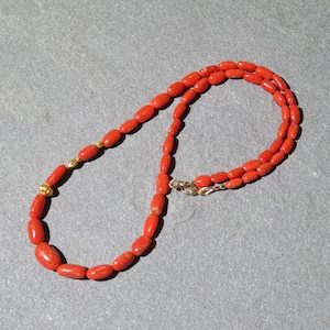 Vintage Mediterranean Coral Necklace: 18K Gold Accents, 14K Gold Clasp