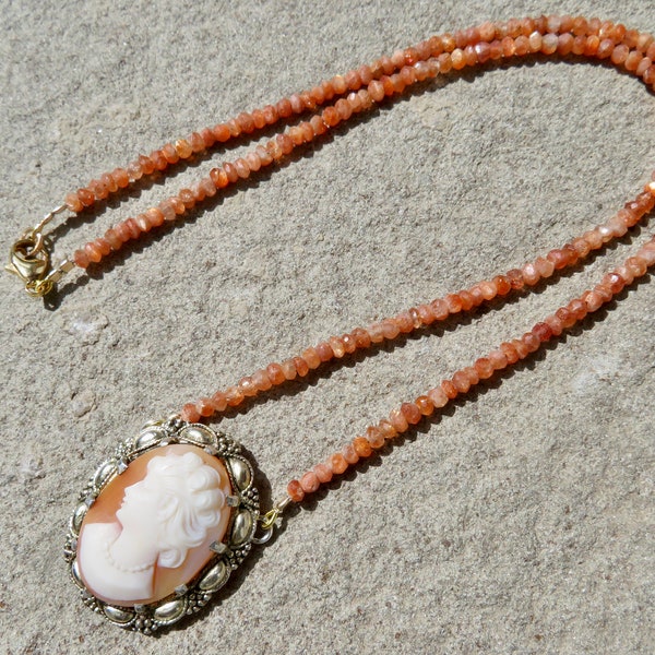 Theodor Fahrner Jewelry, Cameo Necklace, Sunstone Necklace