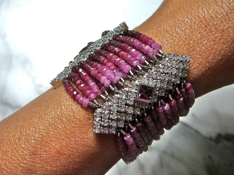 SOLD. NOT for SALE:Ruby Gemstone Jewelry, Pink Sapphire Bracelet, Ombre Gemstone, Deco Style Bracelet image 2
