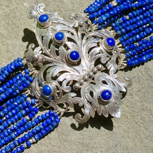 Peruzzi Jewelry,  Multi Strand Lapis Bracelet, Repurposed Gemstone Jewelry