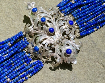 Peruzzi Jewelry,  Multi Strand Lapis Bracelet, Repurposed Gemstone Jewelry