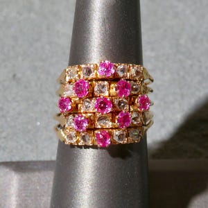 Antik rosa safir- och diamant-'harem'-ring: 14k guld, storlek 7
