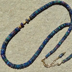 Blue Ethiopian Opal Necklace: 18K Gold Accent, Adjustable Length