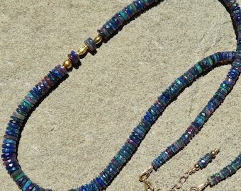 Blue Ethiopian Opal Necklace: 18K Gold Accent, Adjustable Length