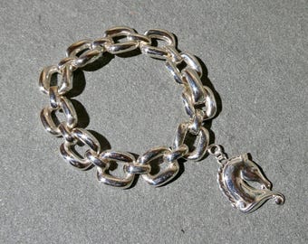 Sterling Silver Italian Link Bracelet with Margot de Taxco Horse Charm