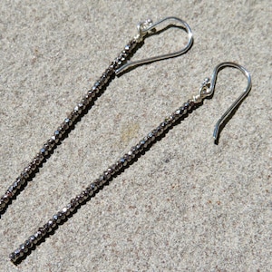 French Steel Cut Bead Earrings, Sparkling Earrings, Long Dangle Earrings
