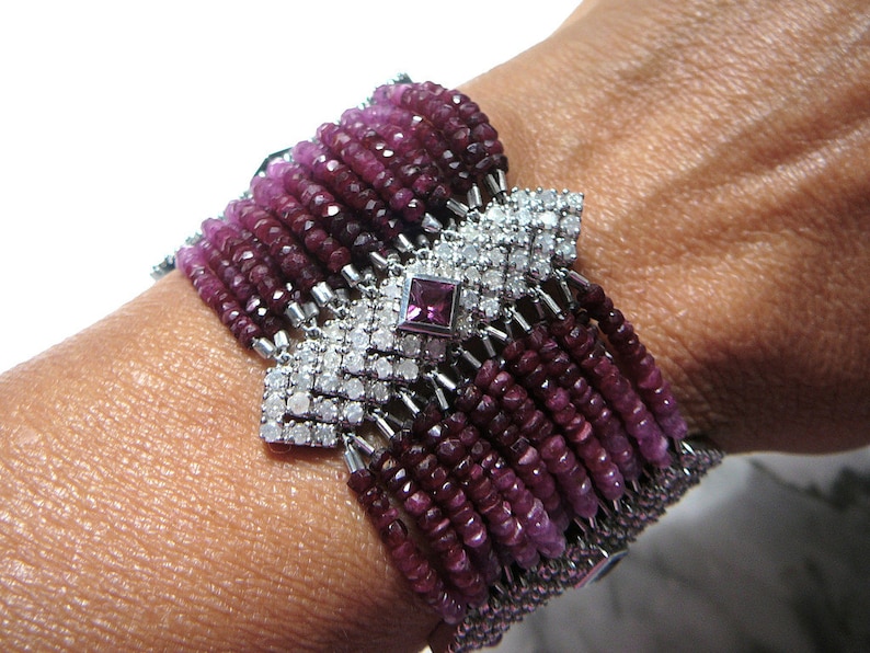 SOLD. NOT for SALE:Ruby Gemstone Jewelry, Pink Sapphire Bracelet, Ombre Gemstone, Deco Style Bracelet image 3