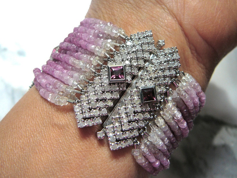 SOLD. NOT for SALE:Ruby Gemstone Jewelry, Pink Sapphire Bracelet, Ombre Gemstone, Deco Style Bracelet image 4